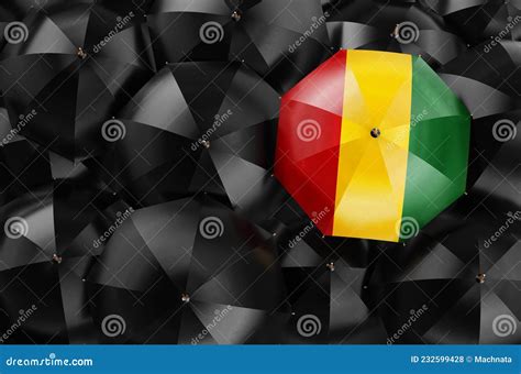 Umbrella with Guinean Flag among Black Umbrellas, 3D Rendering Stock Illustration - Illustration ...