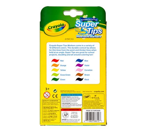 Washable Super Tip Markers, 10ct feature a durable concial tip that allows for thin or thick ...