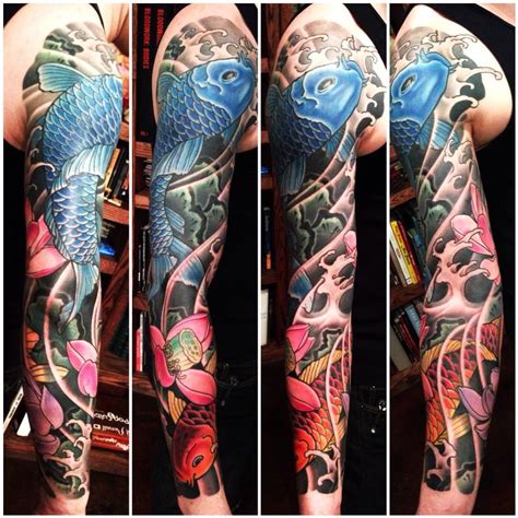 Koi fish full sleeve color tattoo by George Bardadim: TattooNOW