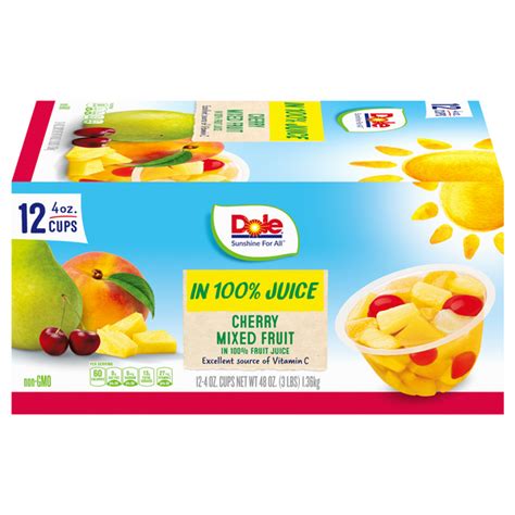 Save on Dole Fruit Cups Mixed Fruit Cherry in 100% Juice - 12 ct Order Online Delivery | Stop & Shop