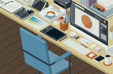 Professional Graphic Designer Workspace Stock Illustration - Illustration of objects ...