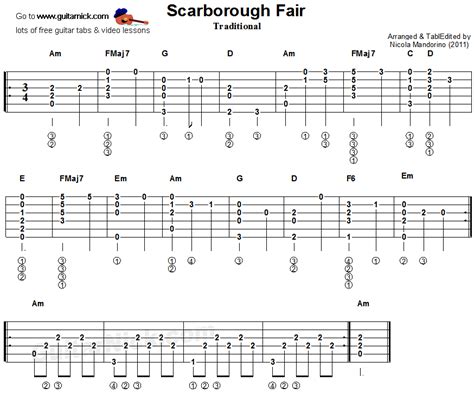 SCARBOROUGH FAIR Fingerstyle Guitar Lesson: GuitarNick.com