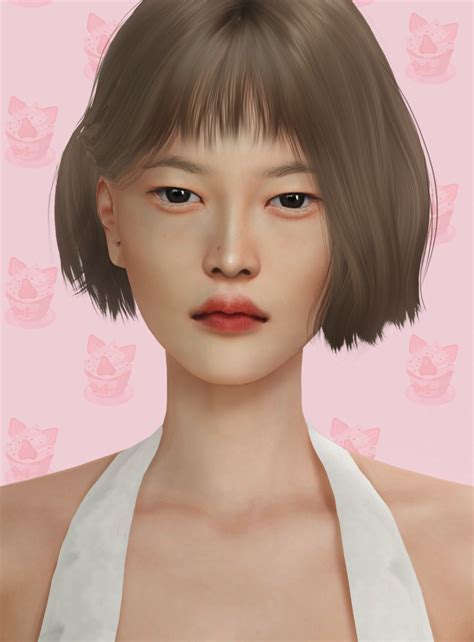 an animated image of a woman with short hair and bangs, wearing a white halter top