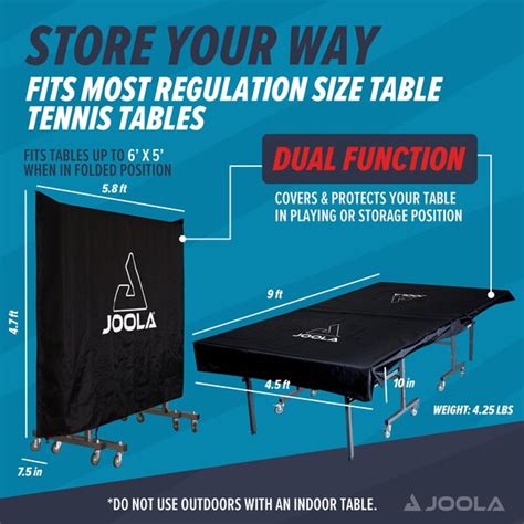 JOOLA Dual Function Indoor/Outdoor Waterproof Table Tennis Table Cover for Ping Pong Tables and ...