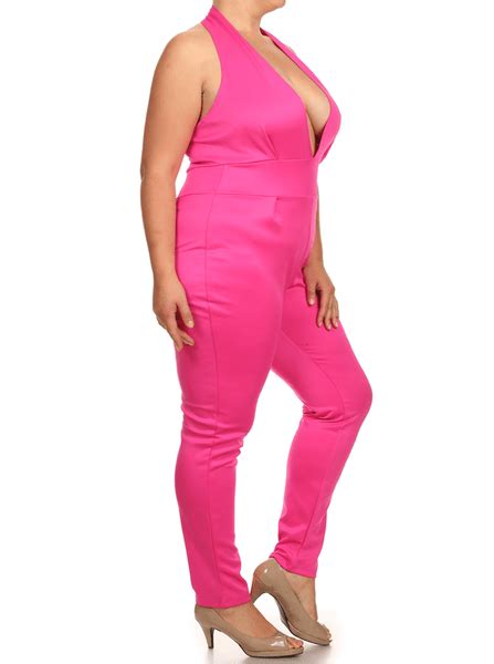 Plus Size Hot Halter Neckline Pink Jumpsuit – Plussizefix