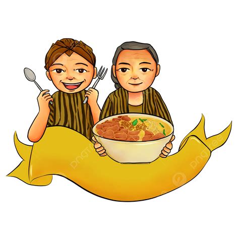 Javanese Character With Blangkon Holding Plate For Food Logo Vector Illustration Transparent ...