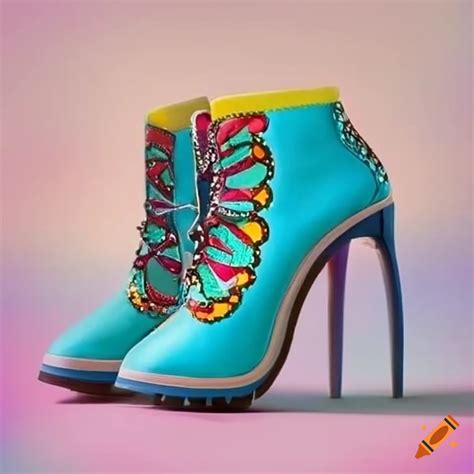 Colorful butterfly boots on Craiyon