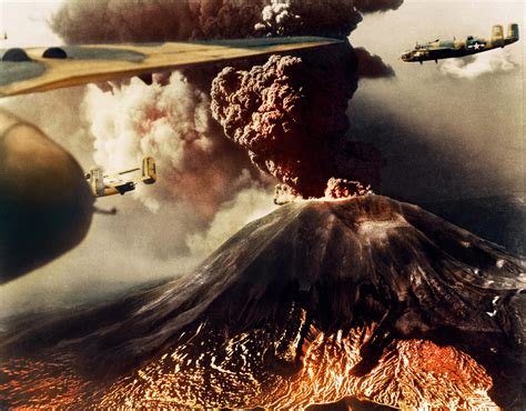 B-25 bombers fly over Mount Vesuvius in Italy while it erupts in March ...