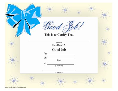 Good Job Certificate Free Printable