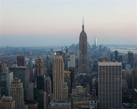 Aerial Night View of Manhattan Skyline in New York Stock Image - Image ...