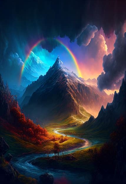 Premium Photo | Amazing landscapes view of mountain with rainbow on ...