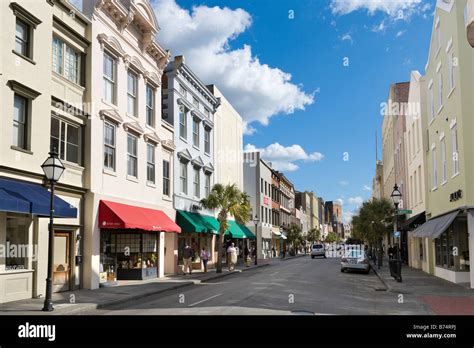 Shops on King Street in the historic district, Charleston, South ...