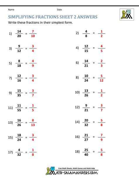 Free Printable Math Worksheets Reducing Fractions - Sheryl Jewell's ...