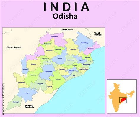 Odisha Map With Odisha All District Map Vector Illustration, 50% OFF