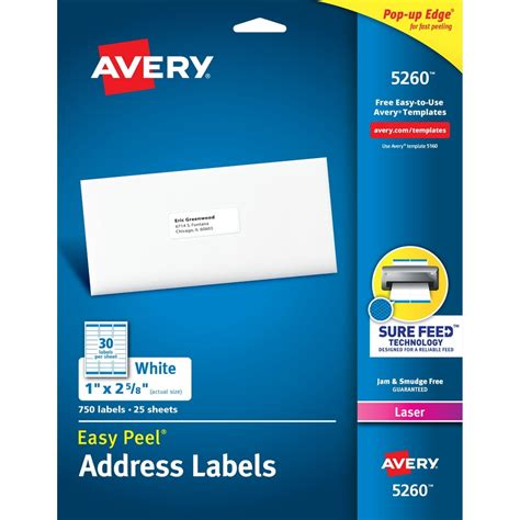 Avery Easy Peel Address Labels, 1" x 2-5/8", 750 Labels (5260 ...