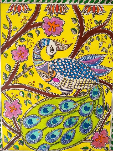 Madhubani traditional Indian folk art, warli tree of life , abstract art, beautiful sunrise ...