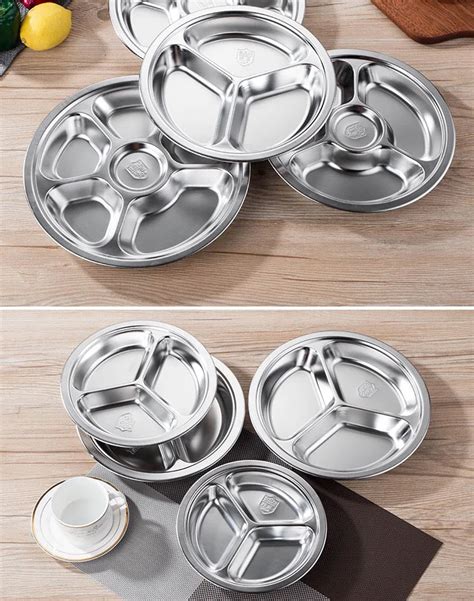 Kitchen Plate 5 Compartment Tray Stainless Steel Food Serving Tray For School Kids - Buy Food ...