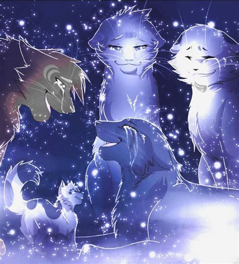 Bluestar, moonflower, snowfur, Oakheart and Mosskit in the starclan | Warrior cats fan art ...