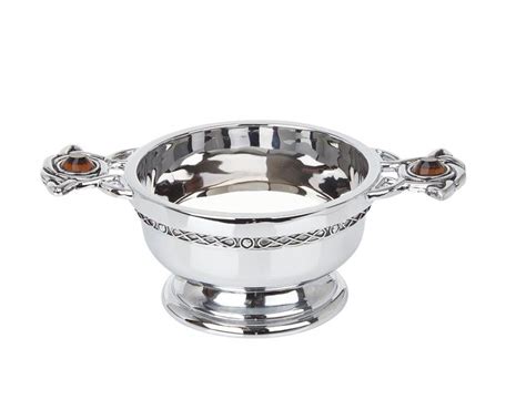 3 Celtic Chrome Quaich With Coloured Stone Finest Handmade Pewter Quaich Scottish Drinking Cup ...