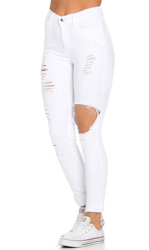 High Waisted Distressed Skinny Jeans in White (Plus Sizes Available) - Jeans | Soho Girl Cute ...