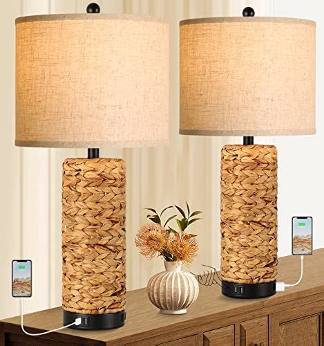 Set of 2 Rustic Touch Table Lamps for Bedroom 3 Way Dimmable Modern Farmhouse Nightstand Lamps ...