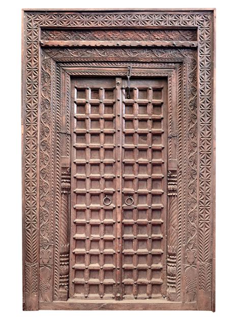 64'' Large Finely Carved Old Wooden Door | Vintage Doors From Rajsthan ...