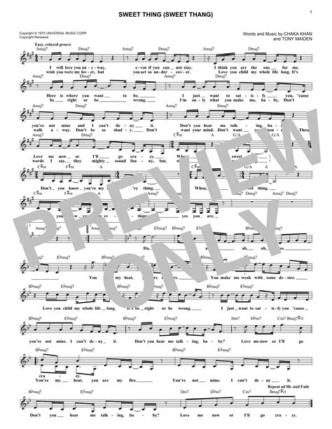 Rufus & Chaka Khan "Sweet Thing (Sweet Thang)" Sheet Music Notes | Download Printable PDF Score ...