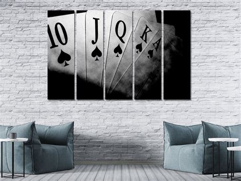 Black and white picture of royal flush wall art canvas set | Etsy