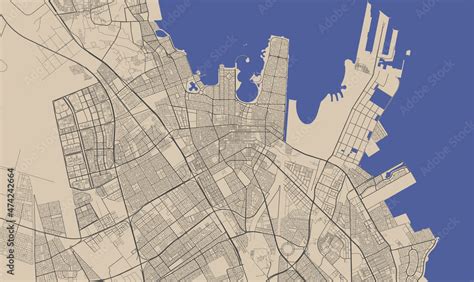 Dammam vector map. Detailed map of Dammam city administrative area. Cityscape urban panorama ...