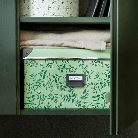 FJÄLLA Storage box with lid - light green, flower patterned - IKEA Hemnes, Recycled Paper ...