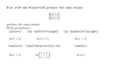 typography - No natural log parentheses when typesetting - TeX - LaTeX Stack Exchange