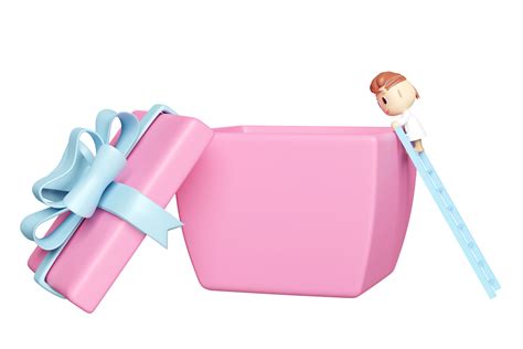 pink open gift box empty with 3d cartoon character boy, climbing stairs ...