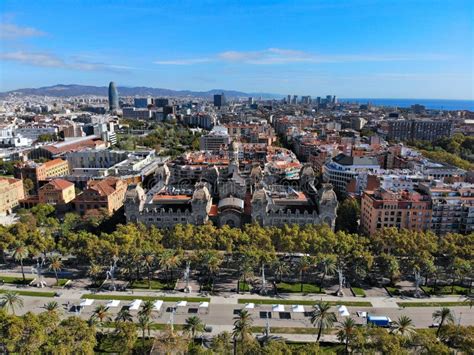 Barcelona city aerial view stock image. Image of monument - 257277911