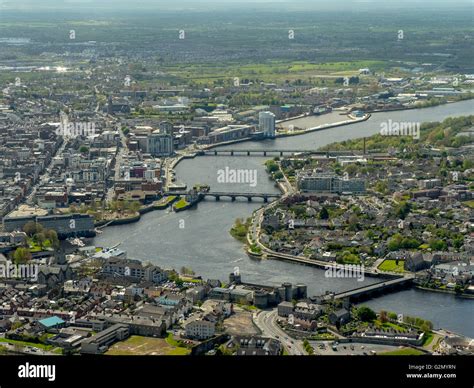 Aerial view, Shannon river flows through Limerick, Limerick, COUNTY ...