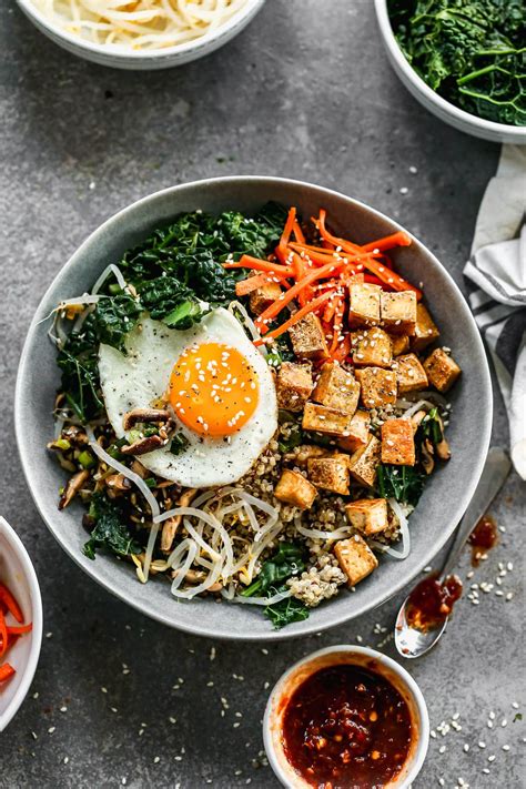 Vegetarian Bibimbap with Crispy Tofu and Quinoa