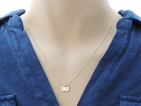 Tiny Initial Circle Necklace. Personalized Gold Disk Necklace.