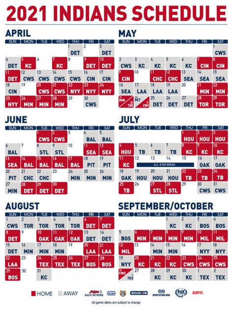 2021 Indians Schedule - Printable | PDF