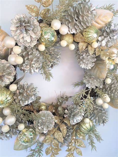 Christmas Wreath White /silver/gold Wreath Holidays Wreath - Etsy