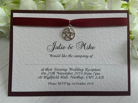 Wedding Invitations - A6 Postcard Style - Blood Red and Claret with Pentagram Charm - Gothic ...