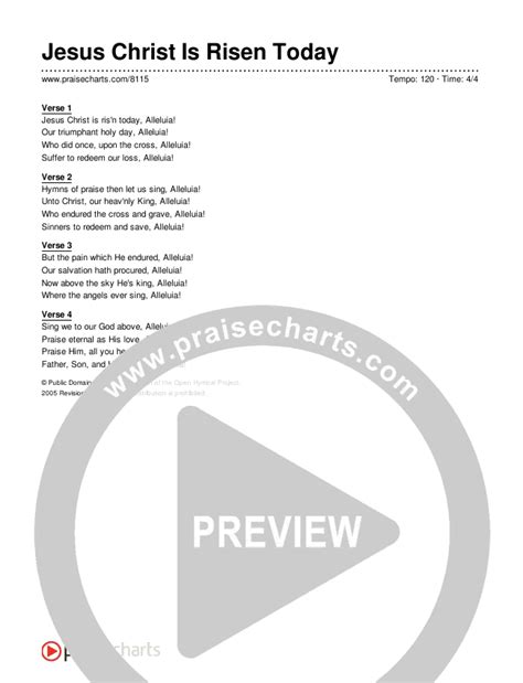 Jesus Christ Is Risen Today Chords PDF (Traditional Hymn) - PraiseCharts