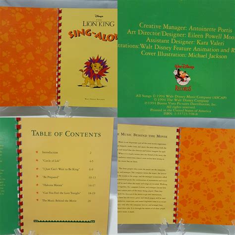 Disney the Lion King Sing-along Original Songs 20 Page Lyric Book 1994 ...