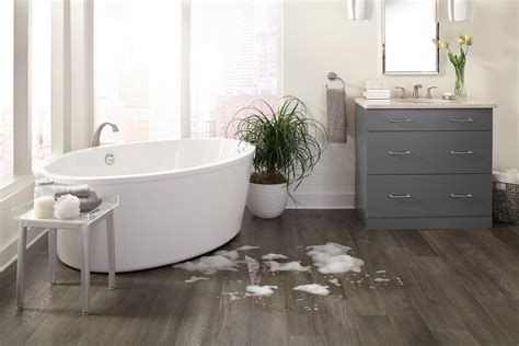 Medium Gray Oak Wire Brushed Water-Resistant Engineered Hardwood | Wood floor bathroom ...