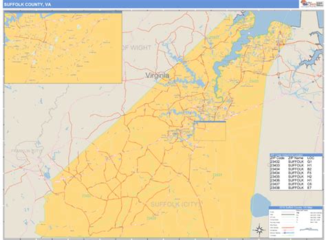 Suffolk County, Virginia Zip Code Wall Map | Maps.com.com