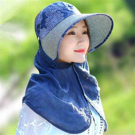 Summer flower sun protection hat with neck cover for women UV sun visor ...