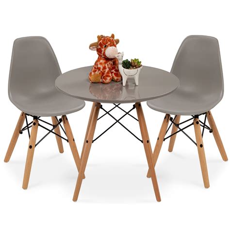 Best Choice Products Kids Mid-Century Modern Dining Room Round Table Set w/ 2 Armless Chairs ...