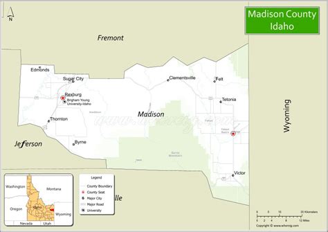 Map of Madison County, Idaho showing cities, highways & important ...