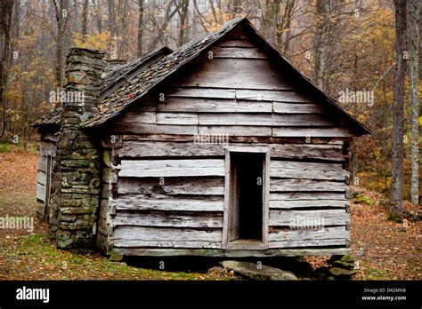 Old, rustic log cabin, with the fall woods in the background, from ...