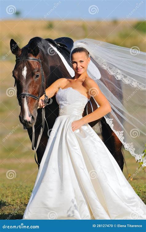 Portrait Of Beautiful Bride With Horse Stock Photo - Image: 28127470