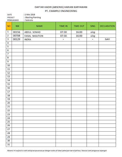 Contoh Absensi Harian | Images and Photos finder