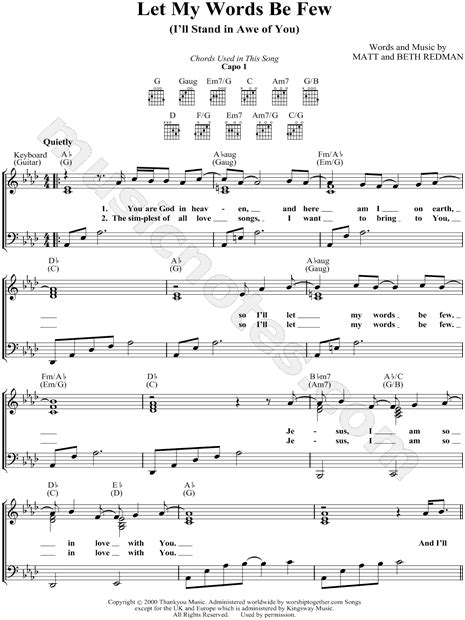 Matt Redman "Let My Words Be Few" Sheet Music in Ab Major - Download ...